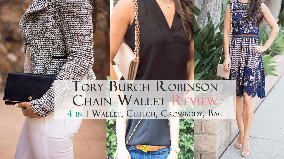 Tory Burch Robinson Chain Wallet Review | 4 items in 1 | Versatile perfect wallet clutch shoulder bag evening bag | Busy professional | Designer WOC Chanel YSL dupe | Click now to read my review and video on how to use this wallet. 16 card slots, 2 large compartments, 1 zipper compartment, 2 sections for phone, keys, lipstick or lip gloss.