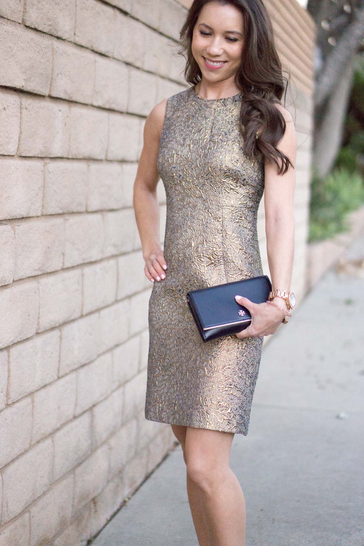 Gold Holiday Party Dress | Easily transition from Christmas, New Year's Eve, Cocktail, Wedding Guest Attire | Ann Taylor, Nordstrom, Bloomingdale's dresses
