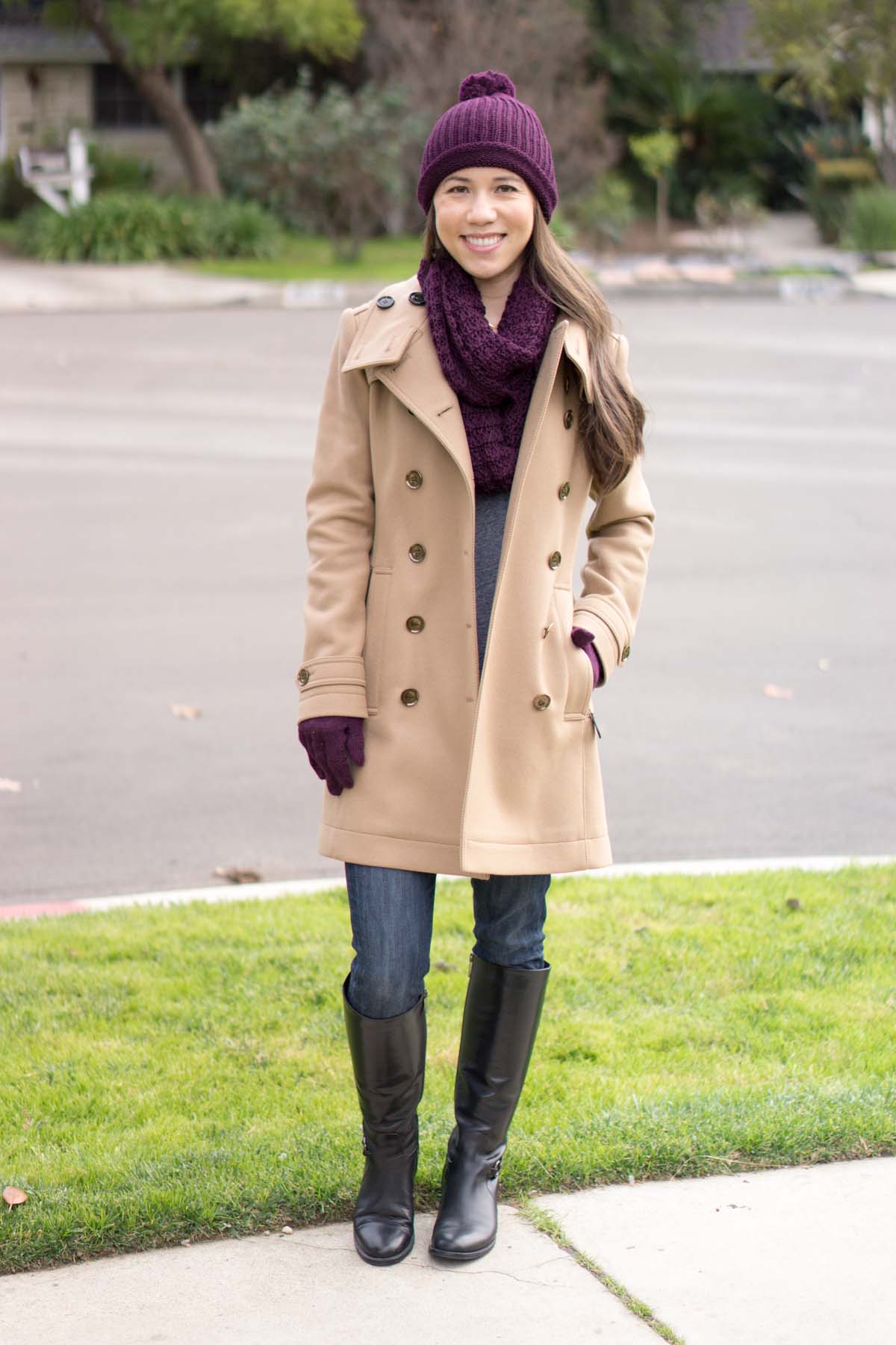 The Company Store Review | Winter Accessories | Baby Alpaca Waffle Knit Hat Gloves Scarf | Burberry Daylesmoore Wool Coat | Ann Taylor Jacket