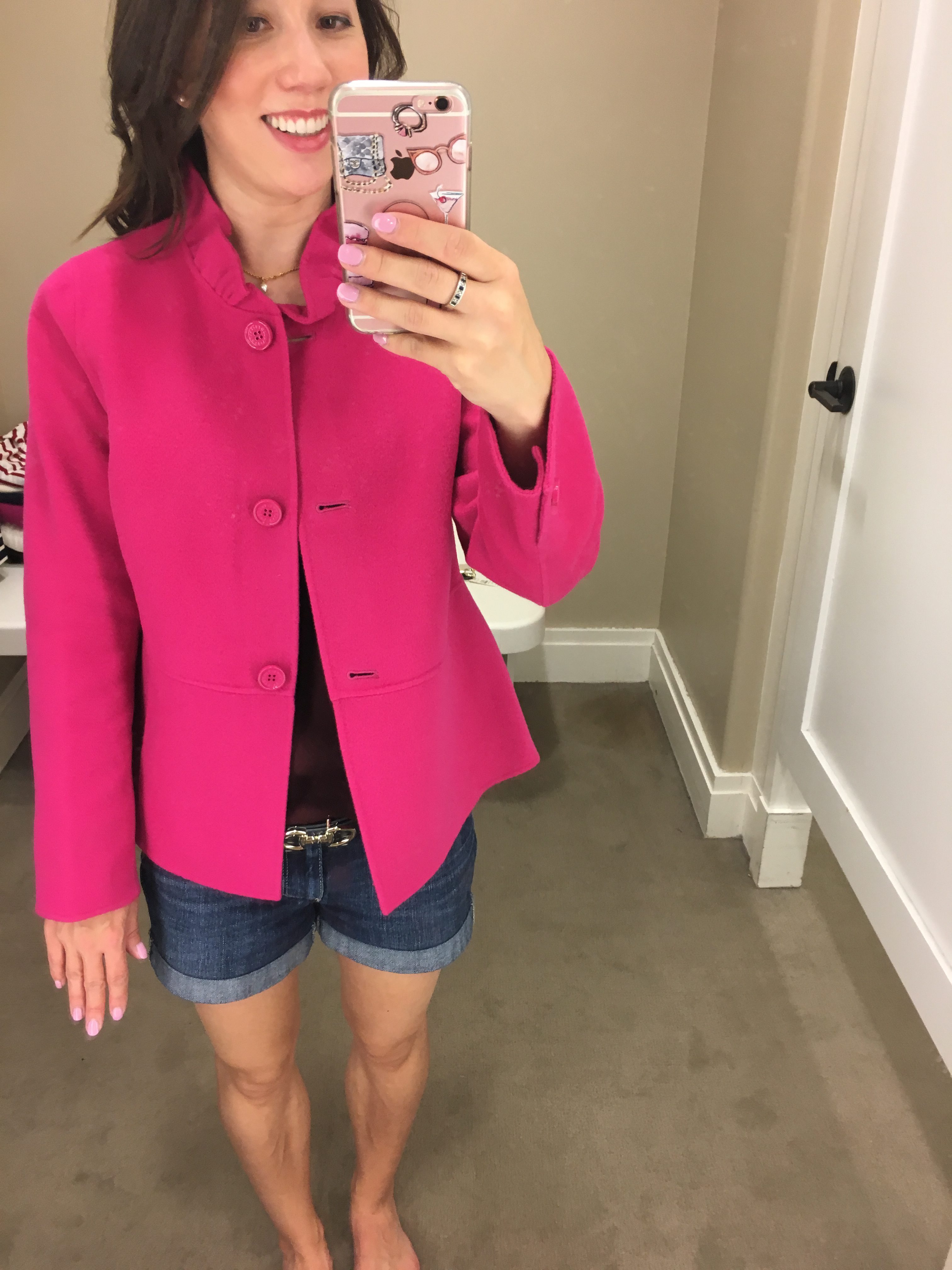 Talbots ruffle collar jacket hot pink color petite fashion and style blog 