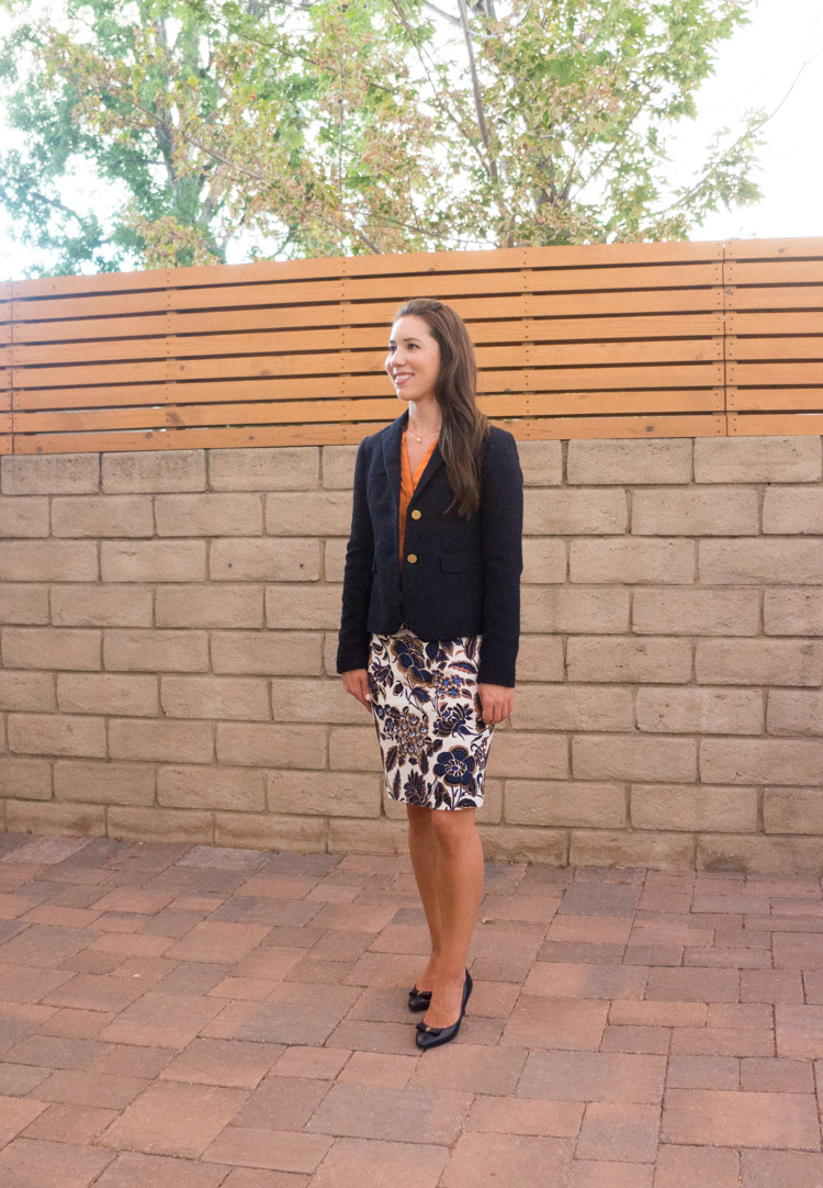 When your workweek needs a pick-me-up, I look forward to bringing color into my petite professional work outfits with colorful pencil skirts. I love Ann Taylor for petite-friendly work floral pencil skirts. Pin now and save for style inspiration later!