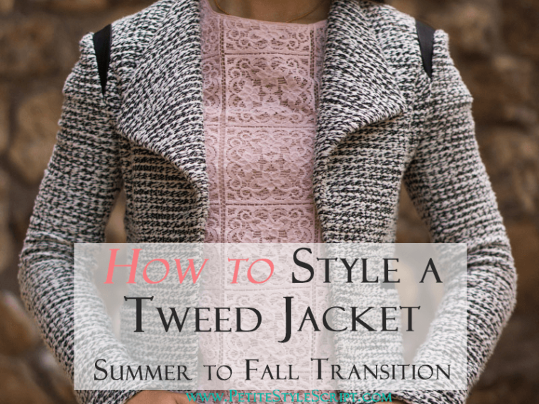 Petite fashion & style | Banana Republic Tweed Jacket | How to style a petite tweed jacket for summer to fall transition. I love a versatile jacket that easily pairs with many color or print combinations. This Banana Republic tweed jacket is no exception-dress it up or down. Click to read more!