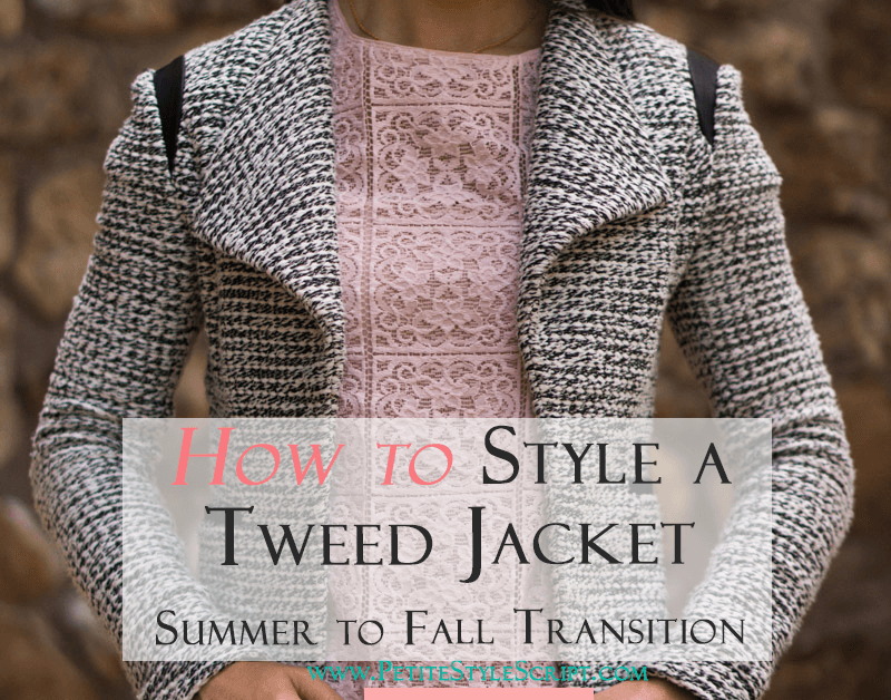 Petite fashion & style | Banana Republic Tweed Jacket | How to style a petite tweed jacket for summer to fall transition. I love a versatile jacket that easily pairs with many color or print combinations. This Banana Republic tweed jacket is no exception-dress it up or down. Click to read more!