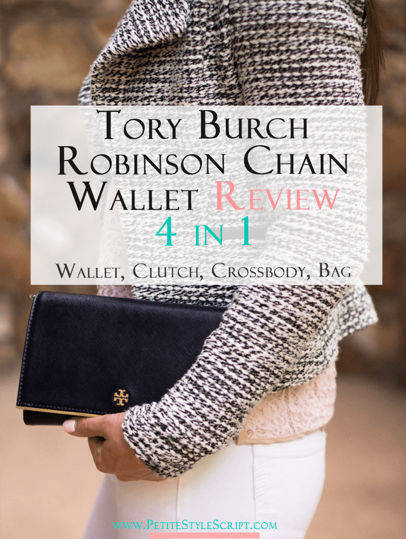 Tory Burch Robinson Chain Wallet Review | 4 items in 1 | Versatile perfect wallet clutch shoulder bag evening bag | Busy professional | Designer WOC Chanel YSL dupe | Click now to read my review and video on how to use this wallet. 16 card slots, 2 large compartments, 1 zipper compartment, 2 sections for phone, keys, lipstick or lip gloss. 