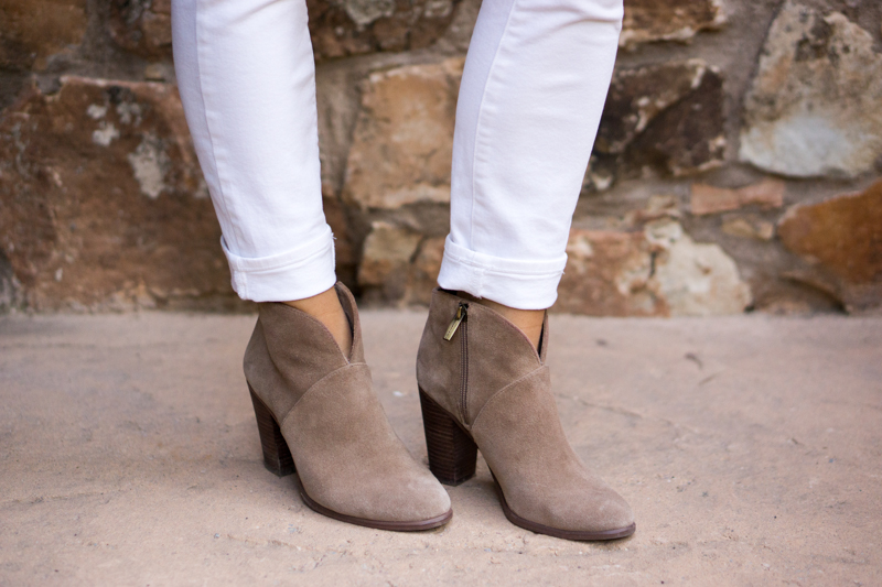 Petite Fashion | Petite Style | Vince Camuto Franell Booties Review | Short Ankle Booties | How to find a petite friendly fit with Vince Camuto Franell Booties | Suede or leather options to elongate your legs | How to wear comfortably all day long | Click to read more!