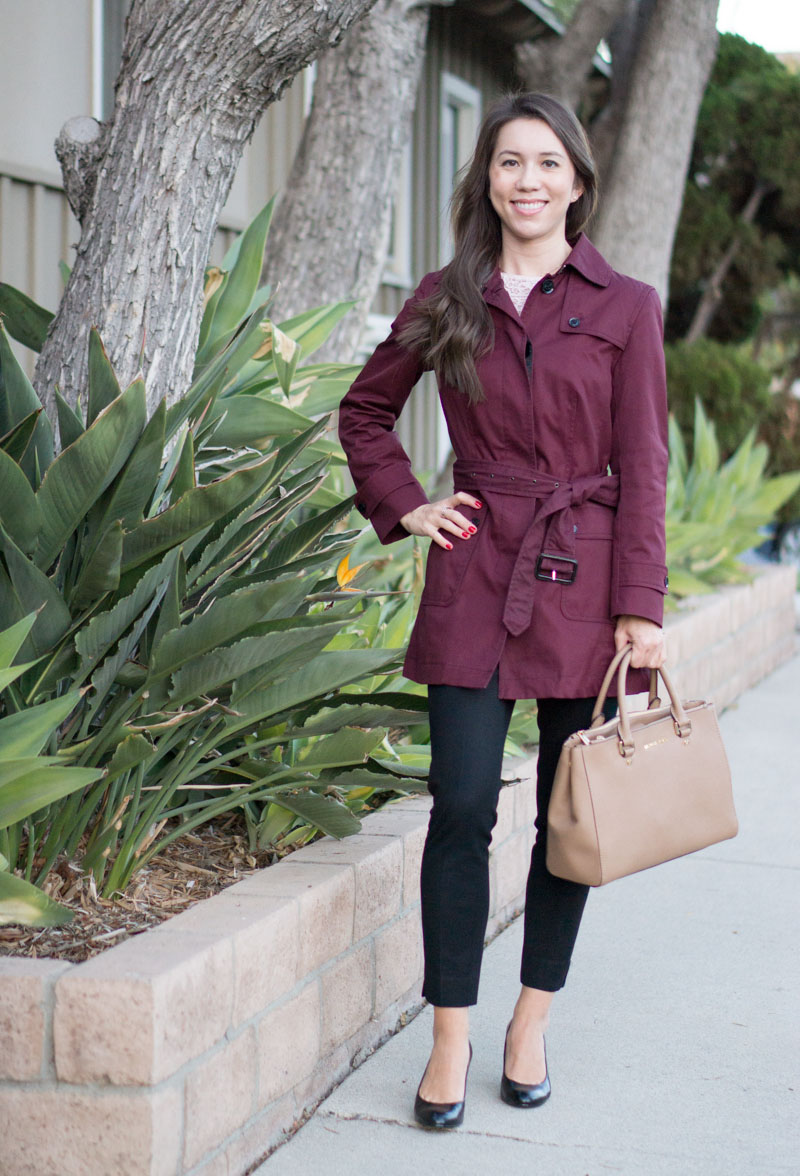 Petite Fashion | Petite Style | Trench Coat Wardrobe Essential Review | Banana Republic burgundy trench coat | J. Crew factory trench coat | 3 Reasons why a trench coat is a wardrobe essential | Finding a petite-friendly trench coat | Click to read more!