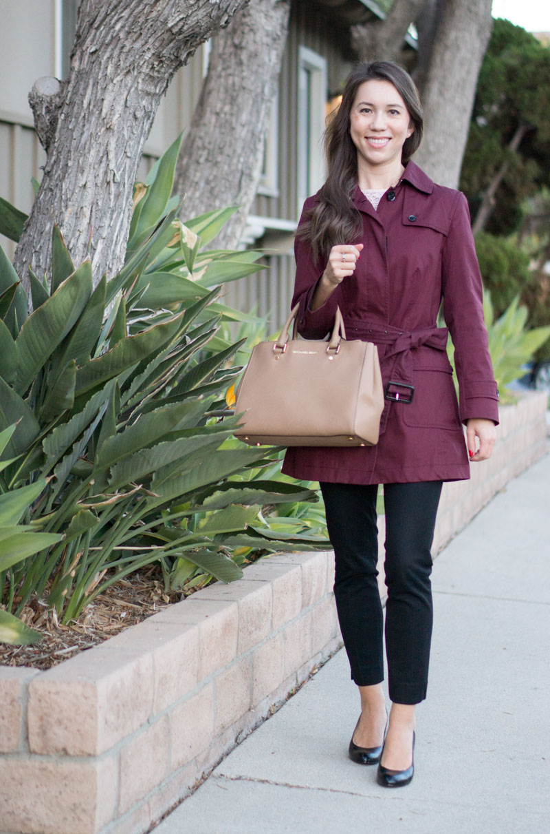 Petite Fashion | Petite Style | Trench Coat Wardrobe Essential Review | Banana Republic burgundy trench coat | J. Crew factory trench coat | 3 Reasons why a trench coat is a wardrobe essential | Finding a petite-friendly trench coat | Click to read more!