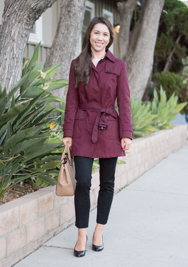 Petite Fashion | Petite Style | Trench Coat Wardrobe Essential Review | Banana Republic burgundy trench coat | J. Crew factory trench coat | 3 Reasons why a trench coat is a wardrobe essential | Finding a petite-friendly trench coat | Click to read more!