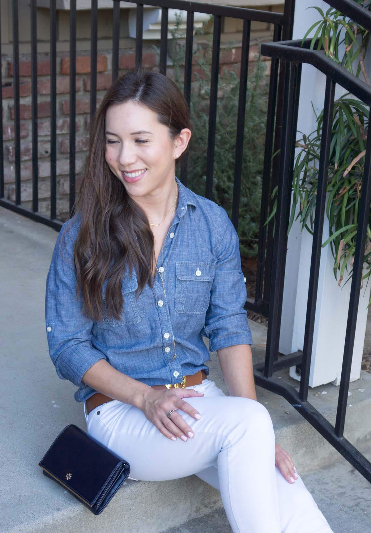 3 ways to style chambray | how to wear chambray denim shirt | petite fashion and style | chambray work outfit | chambray casual outfit | chambray lounge outfit | click to read more