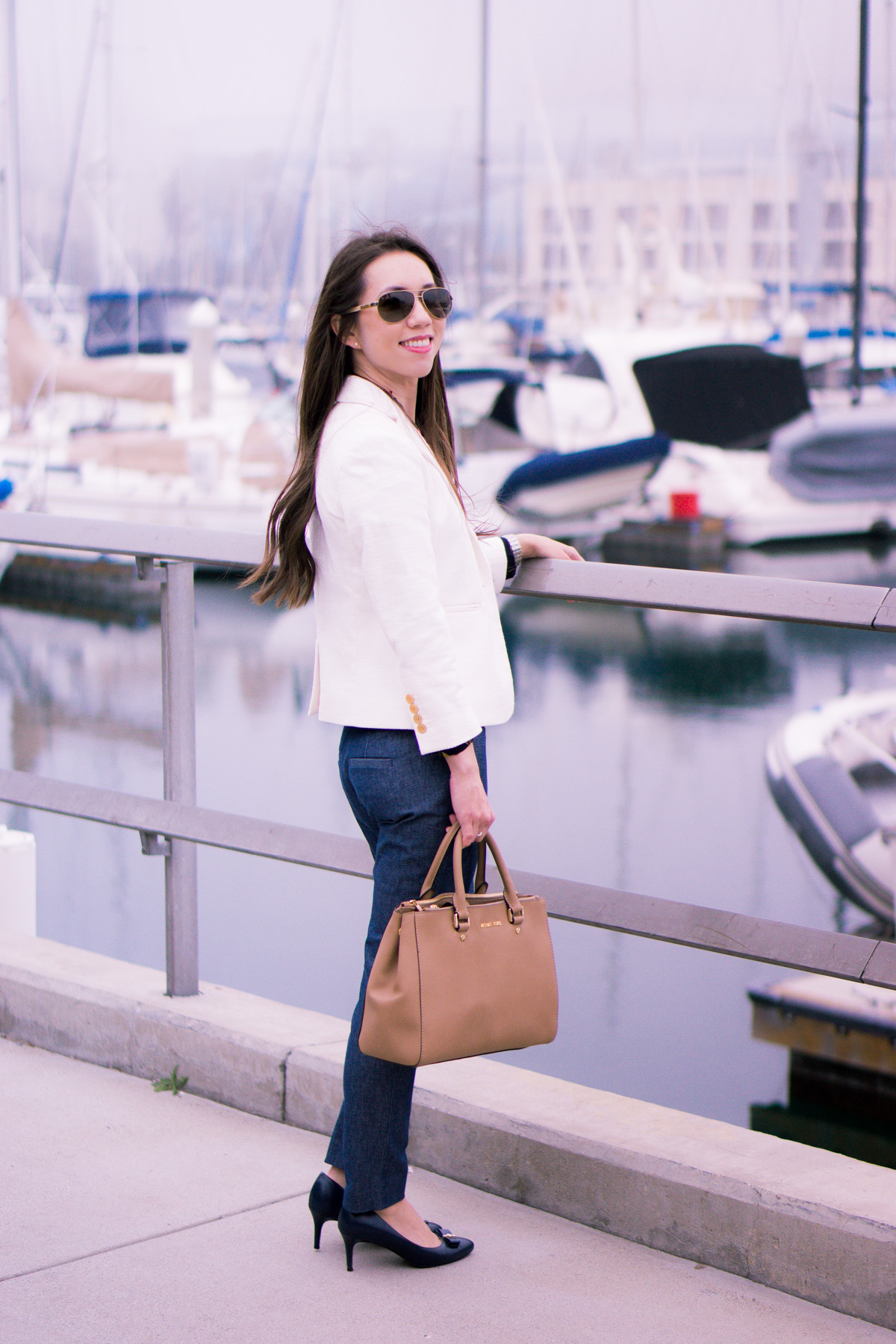 How to wear Spring Florals | Ann Taylor Garden Pleated Petite Blouse | office work date casual outfits| Target Lakitia Sandals | Paige white jeans | J. Crew shorts | Banana Republic Sloan Pants | Talbots horsebit belt clasp | | Tory Burch Chain Wallet