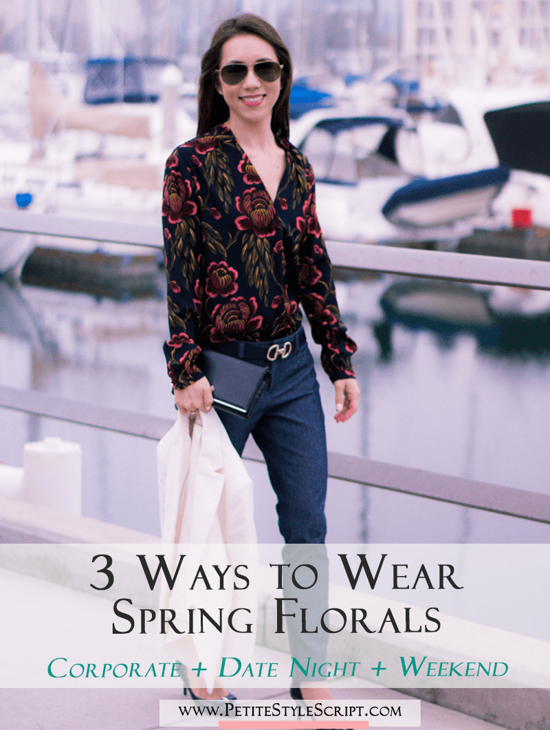 How to wear Spring Florals | Ann Taylor Garden Pleated Petite Blouse | office work date casual outfits| Target Lakitia Sandals | Paige white jeans | J. Crew shorts | Banana Republic Sloan Pants | Talbots horsebit belt clasp | | Tory Burch Chain Wallet