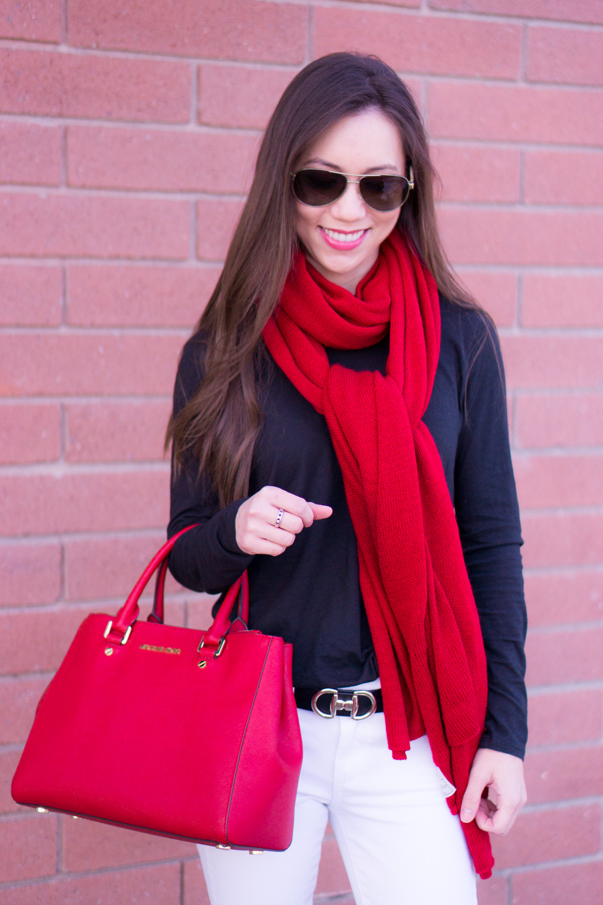 How to Transition into Spring with White Denim | Spring Outfit Ideas| Paige Petite White Denim Jeans | Aquatalia Boots | Talbots Belt | Krochet Kids Scarf