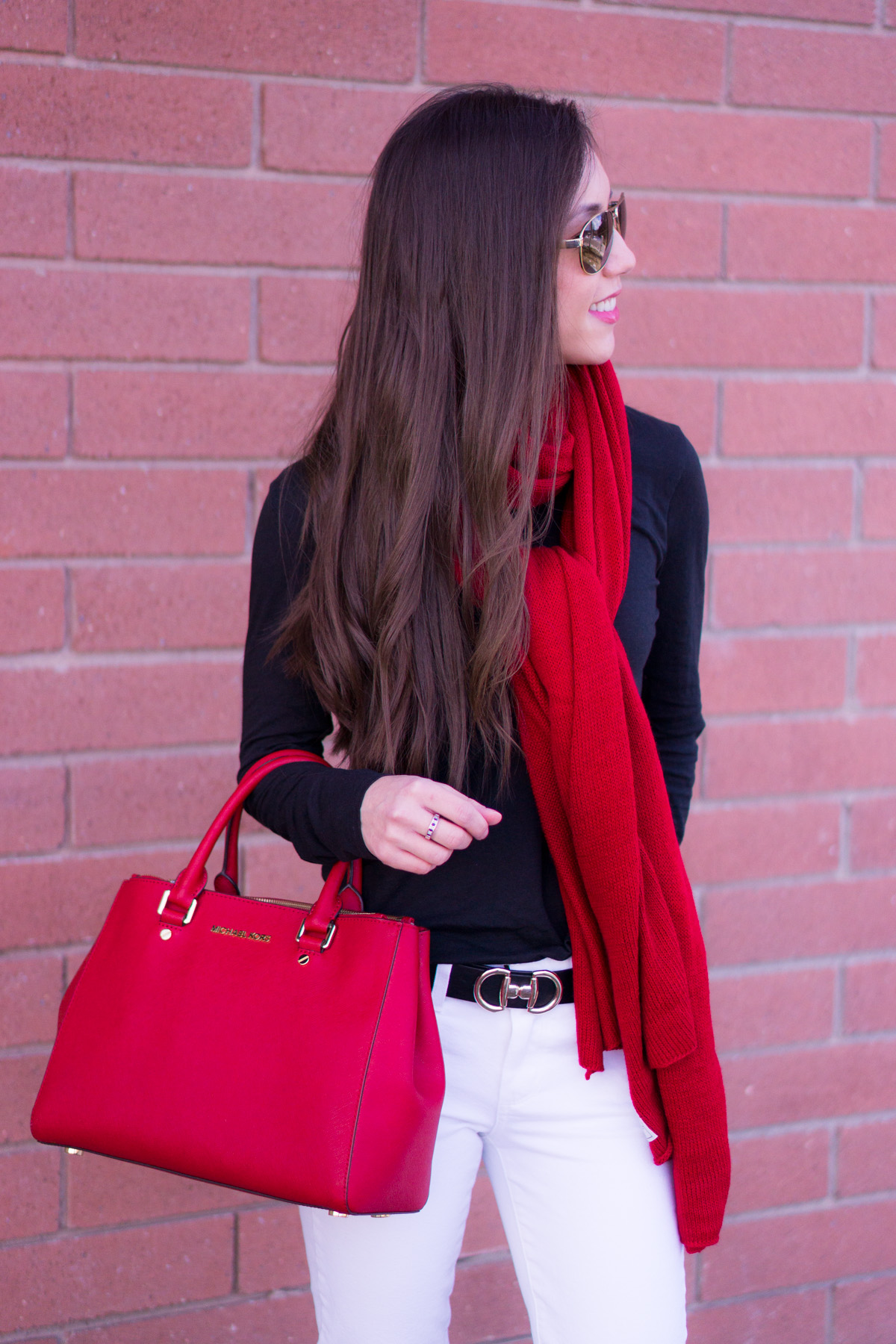 How to Transition into Spring with White Denim | Spring Outfit Ideas| Paige Petite White Denim Jeans | Aquatalia Boots | Talbots Belt | Krochet Kids Scarf