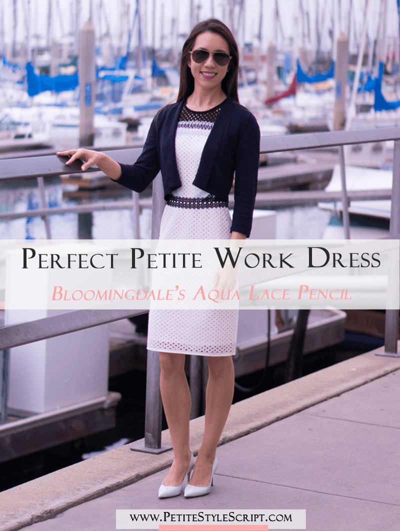 Perfect Petite Work Dress: Bloomingdale's Aqua Lace Pencil Dress Review | M. Gemi Proprio Heels | Ann Taylor Cropped Cardigan |5 Reasons & How to Style for Work