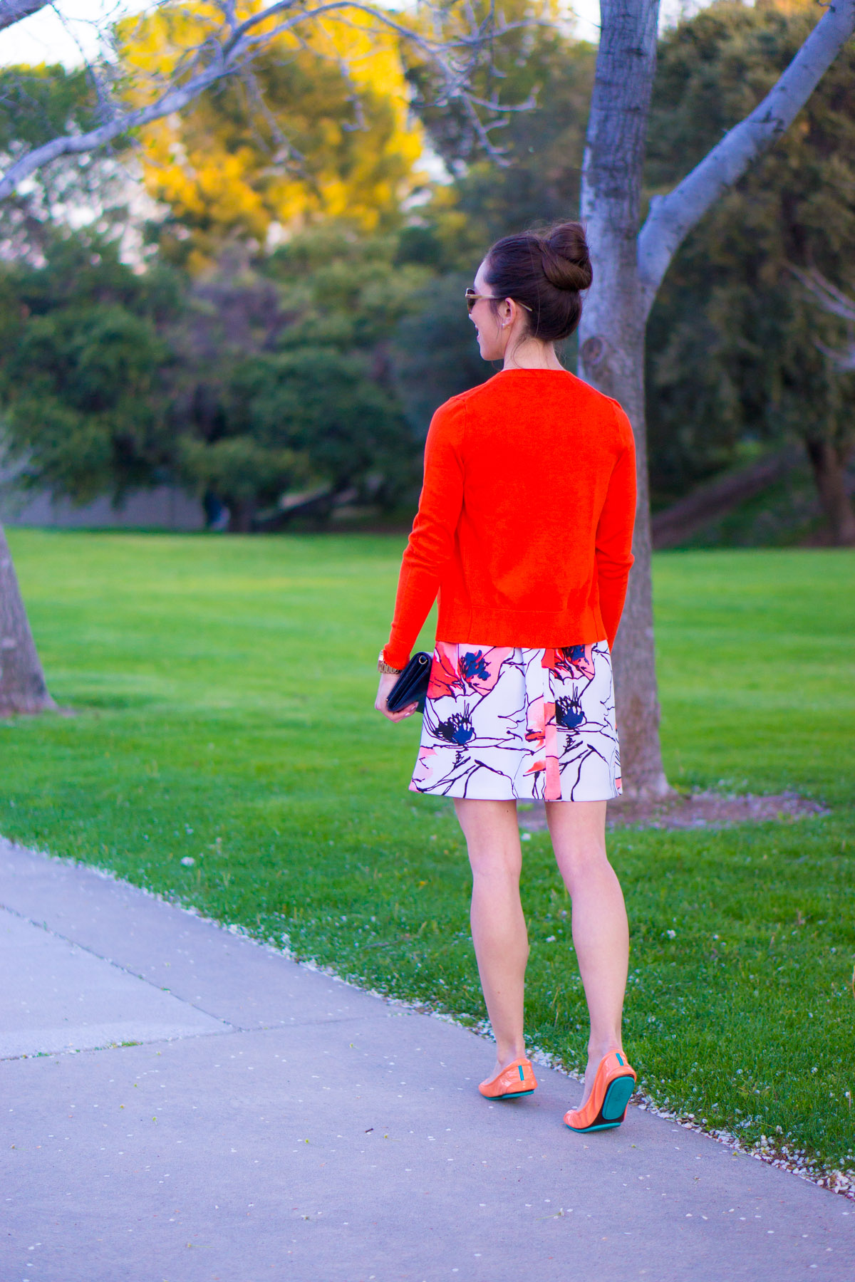 Best Floral Watercolor Dress: Bloomingdale's Aqua Brand Scuba Dress Review | Tieks by Gavrieli Coral Patent Ballet Flats | Target Lakitia Sandals | Banana Republic Factory Cardigan