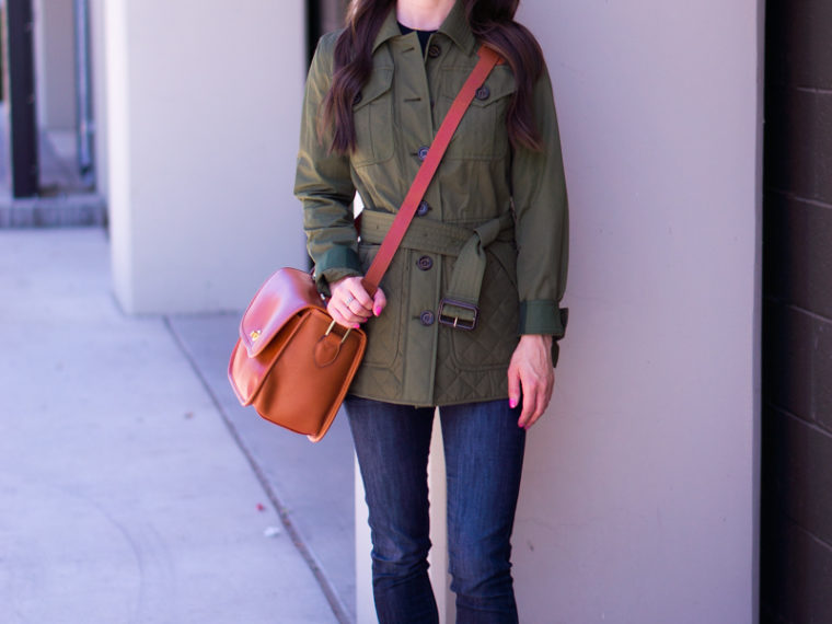 Burberry Whitworth Jacket Review | Bloomingdale's sale petite fashion and style blog | Army green jacket | Military style jacket | ONA palma camera bag | M. Gemi Attorno sandals | Tory Burch reversible belt