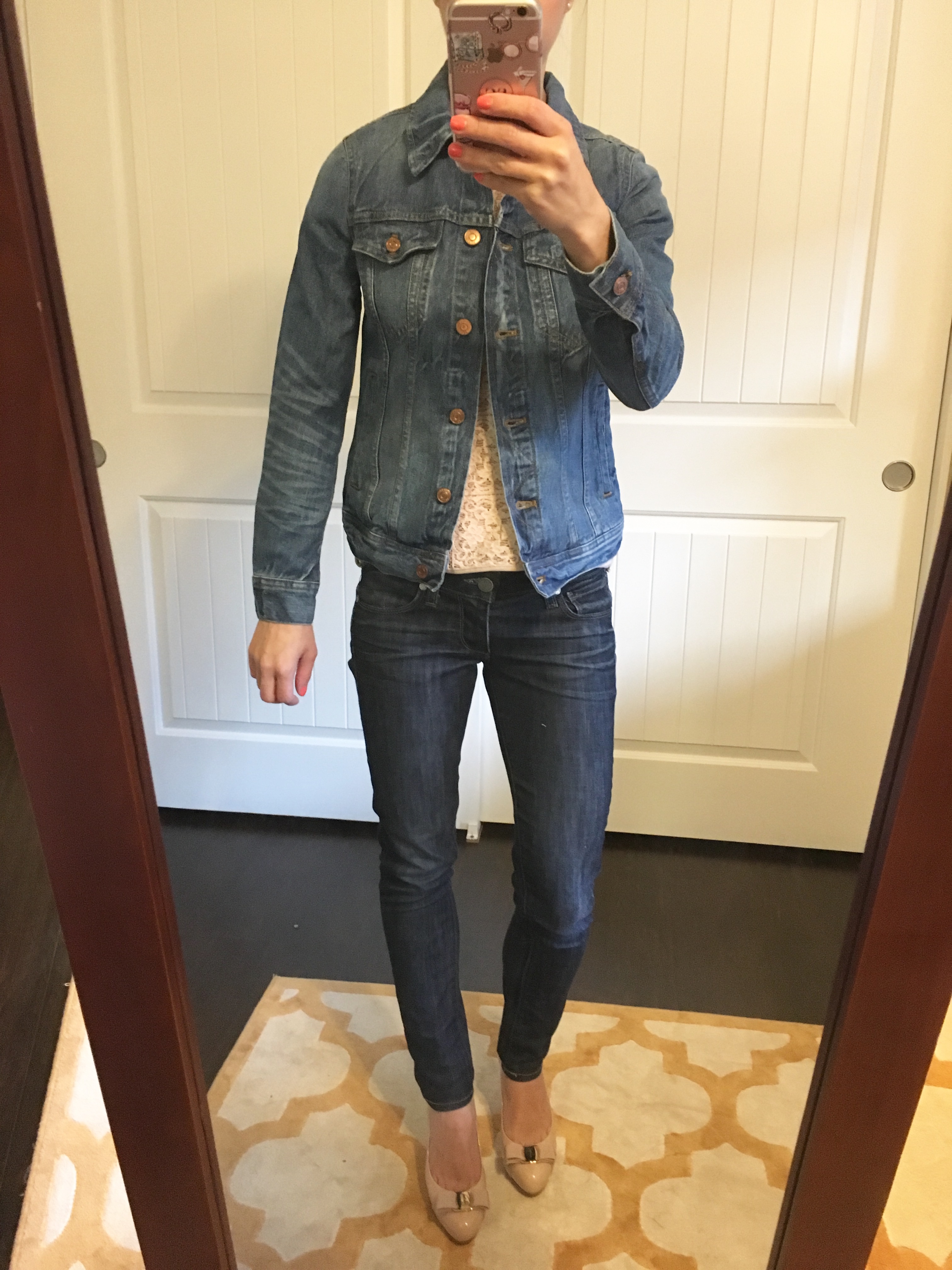 J. Crew Denim Jacket Review | Mackage Hania Moto Leather Jacket cognac and pink | Theory Gida Mini Skirt | Nordstrom Trouve Pleated Blazer | Banana Republic Scallop Blazer | Gibson Twist Front Cozy Fleece Pullover | Caslon Fringed Tee | Petite fashion and style