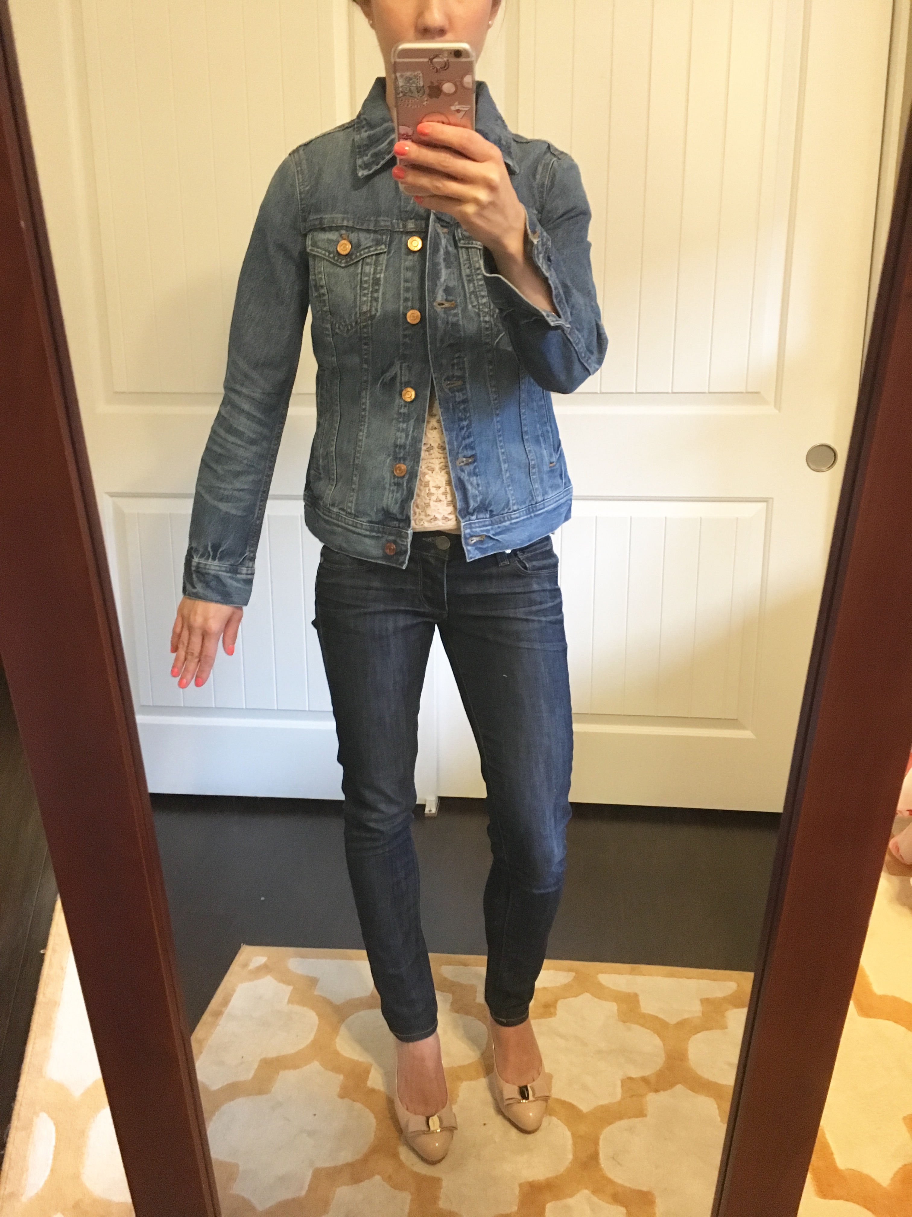 J. Crew Denim Jacket Review | Mackage Hania Moto Leather Jacket cognac and pink | Theory Gida Mini Skirt | Nordstrom Trouve Pleated Blazer | Banana Republic Scallop Blazer | Gibson Twist Front Cozy Fleece Pullover | Caslon Fringed Tee | Petite fashion and style