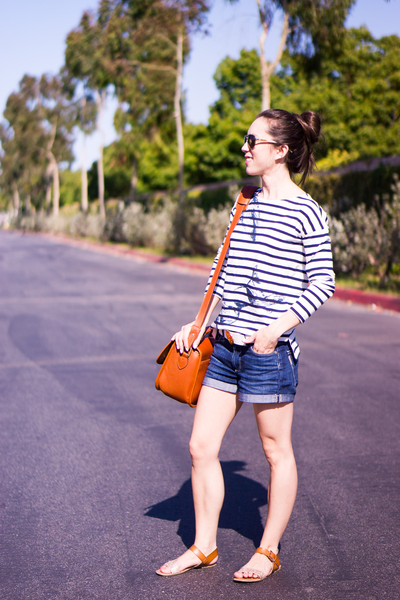 J. Crew Whale Shirt | Wildlife Conservation Society | Striped Shirt | Striped whale tee | Giving Back Series and review | ONA camera bag | Tory Burch reversible belt | petite fashion and style