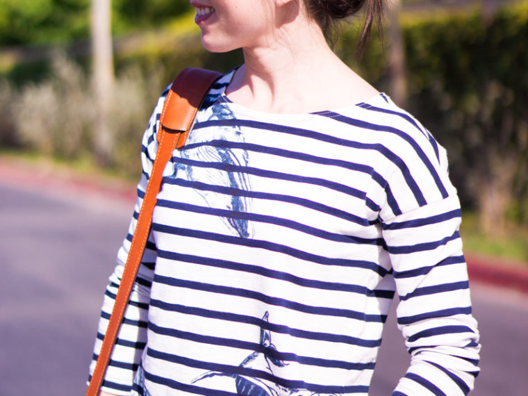 J. Crew Whale Shirt | Wildlife Conservation Society | Striped Shirt | Striped whale tee | Giving Back Series and review | ONA camera bag | Tory Burch reversible belt | petite fashion and style