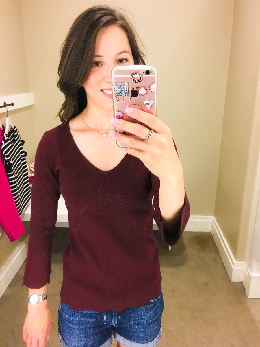 Talbots fall collection review, talbots petite fit, talbots reversible horsebit belt, talbots sweater, talbots parisan style, petite fashion and style blog, #modernclassicstyle scallop top