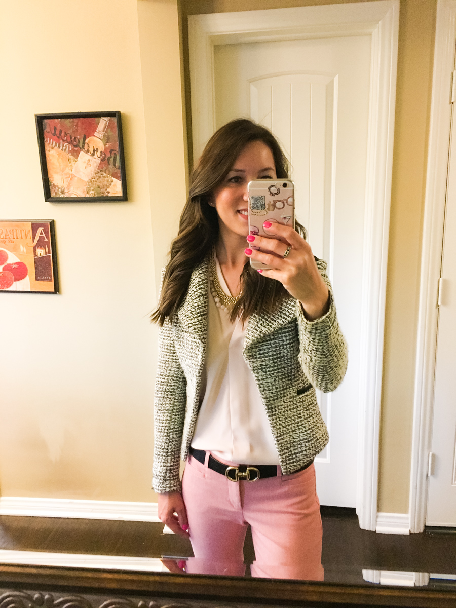 Petite Style Script Instagram Outfit Inspiration | Weekend Sales | FIGS jogger pants | Ann Taylor moto jacket | NIC+ZOE skirt | Aqua lace top | J. Crew Bow tie-neck dress