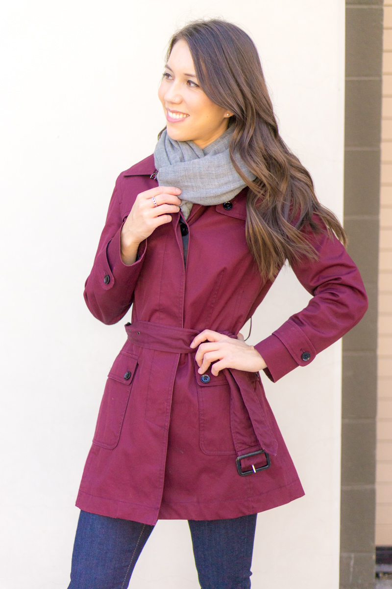5 Must Have Fall Jackets & Coats | Fall outfit inspiration | Burberry Whitmore Olive Green Military Jacket | Burberry Trench coat with liner and removeable hood | J. Crew Factory trench coat | Banana Republic burgundy trench coat | Petite fashion and style blog | Nordstrom cashmere linen scarf