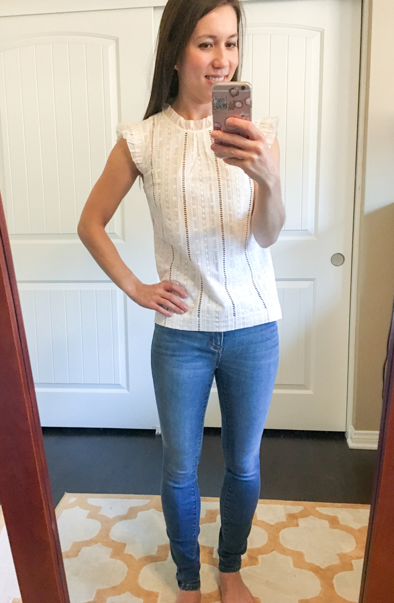 Fit Reviews & Weekend Sales | Ann Taylor, LOFT, WHBM, J. Crew | White House Black Market Leather Flounce Jacket | Ann Taylor LUXE collection leggings, sheath dress, J. Crew mock-neck lace top| Petite fashion and style blog