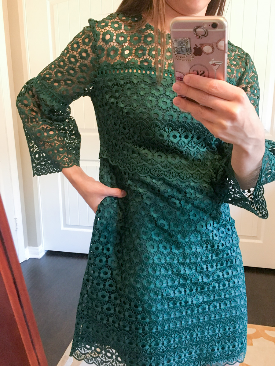 J. Crew Daisylace Bell-Sleeve top review | Daisylace pants, daisylace dress, LOFT camisole, Banana Republic Sloan Pants, Tieks ballet flats, sheec socks, Petite fashion and style blog, daisylace dress