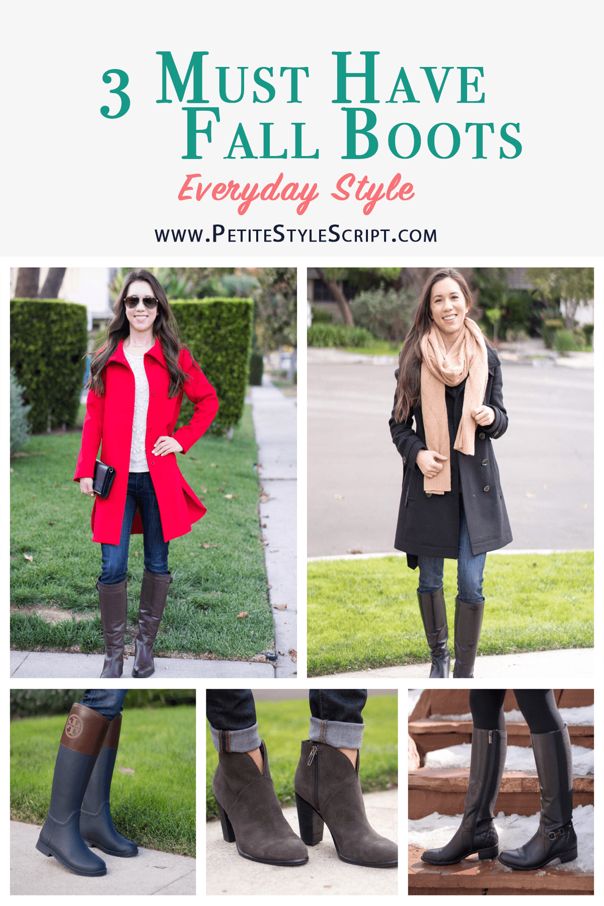 3 Must Have Boots for Fall | Fall boots, fall ankle booties, fall rain boots, Tory Burch rain boots, Aquatalia waterproof black boots brown boots, Hunter rain boots, Vince Camuto Franell, Sheec socks, Fall season, Petite fashion & style blog