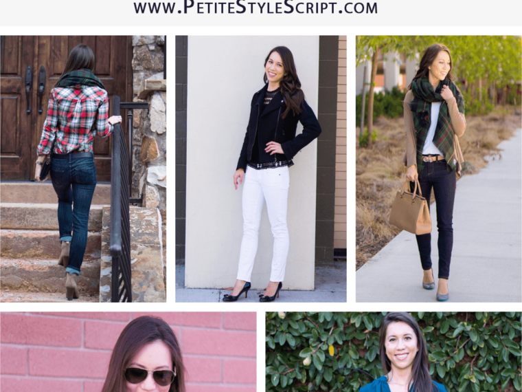 5 Easy Fall Outfit Ideas for Women | 5 go-to fall outfits | casual outfits | business casual outfits | Best petite fashion and style blog | FIGS scrubs underscrub tee longsleeve | Sole Society plaid scarf | Vince Camuto ankle booties | Flare Skirt | Talbots reversible belt | Bobeau fleece cardigan