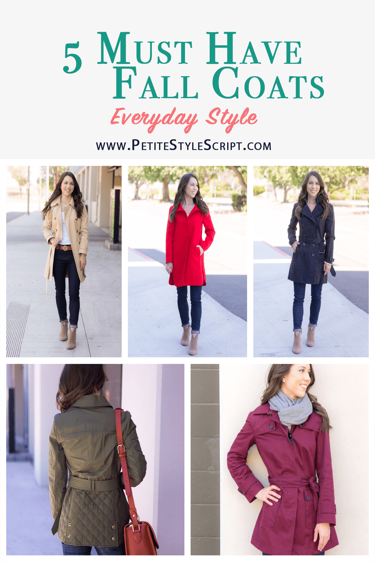 5 Must Have Fall Jackets & Coats | Fall outfit inspiration | Burberry Whitmore Olive Green Military Jacket | Burberry Trench coat with liner and removeable hood | J. Crew Factory trench coat | Banana Republic burgundy trench coat | Petite fashion and style blog | Nordstrom cashmere linen scarf