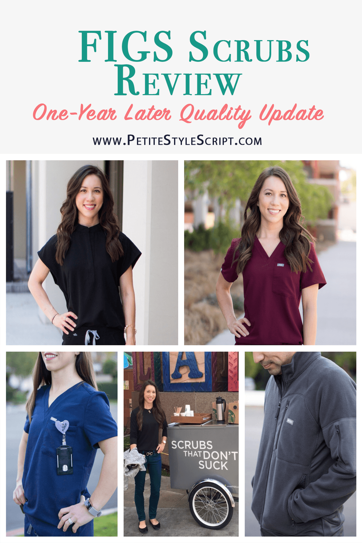 Honest FIGS Scrubs Review | Update on quality one-year later | Best scrubs | How do FIGS scrubs wear? Underscrubs tees, fleece jackets, vests, white coats, burgundy color, dark harbor, heather denim, chambray scrubs, white scrubs, pharmacist, doctor, physician, dentist, veterinarian