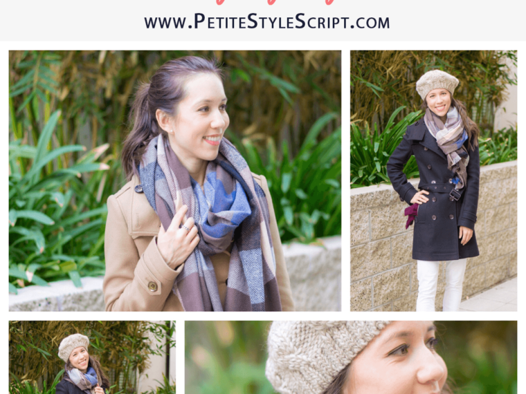 Bloomingale's Winter Accessories Review | Aqua brand | C by Bloomingdale's brand | Cashmere gloves | Colorblock blanket scarf | Tech-friendly gloves mittens | Chunky braided beret | Burberry Daylesmoore Gibbsmoore Wool Coat Review | Vince Camuto Franell Booties | Paige White Denim Jeans | Best Petite Fashion Style Blog