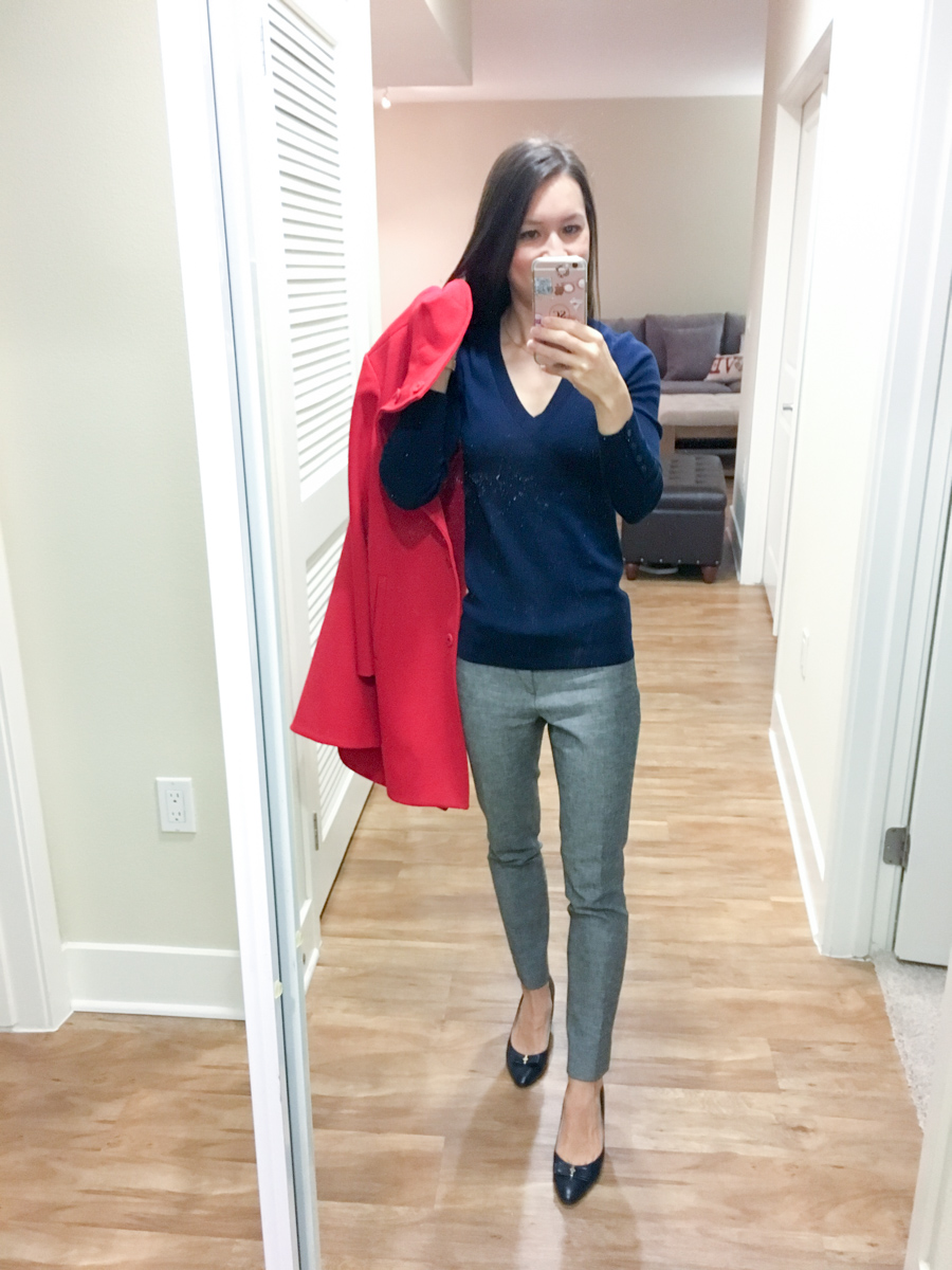 Petite Style Script Instagram Outfits #3 | Weekend Sales | LOFT Fit Reviews | Best petite fashion and style blog | BCBG Wrap Dress | Ann Taylor tweed moto jacket | Theory flare skirt | Express portfolio blouse | Talbots reversible belt | LOFT military jacket shift dress | Banana Republic peplum jacket