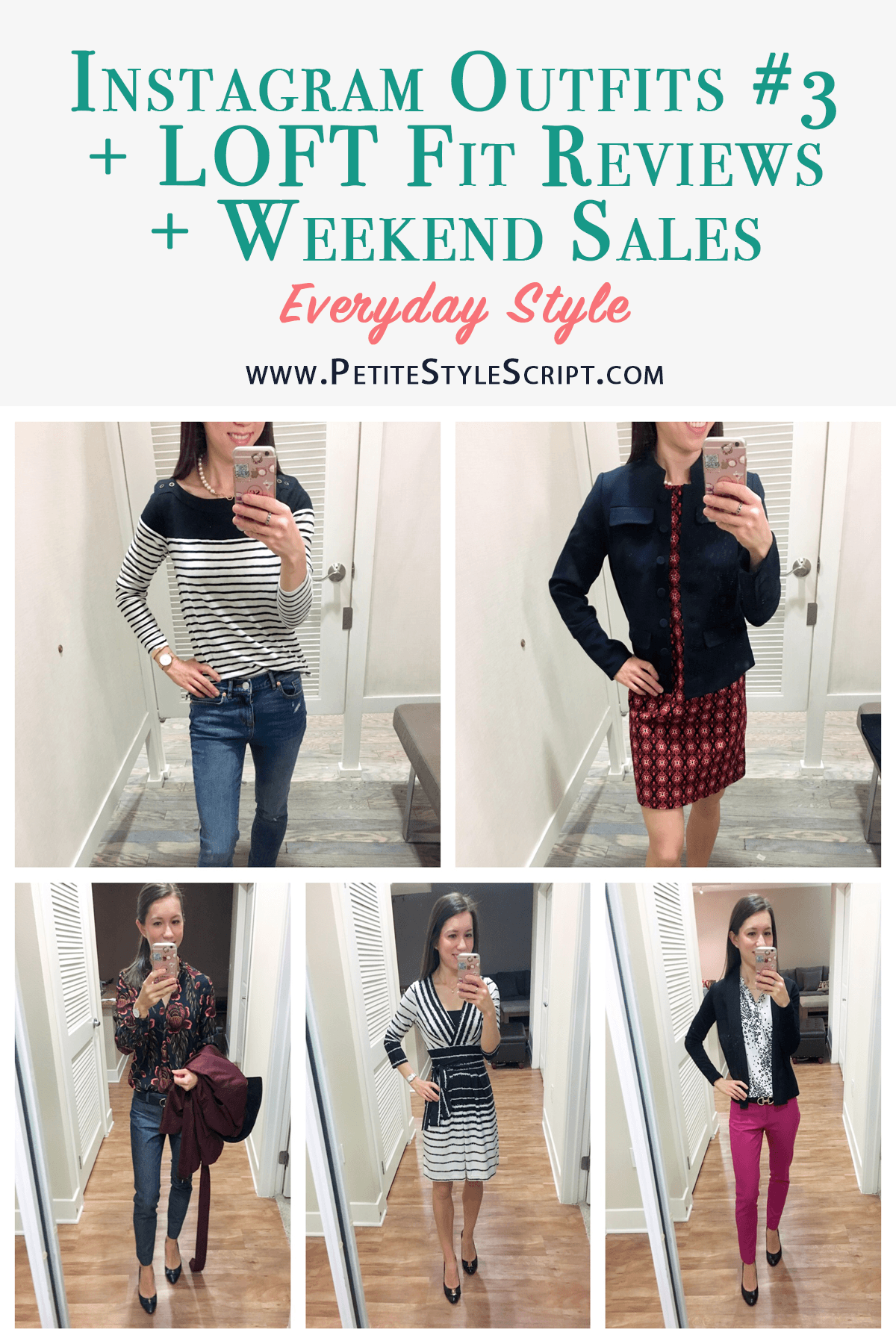 Petite Style Script Instagram Outfits #3 | Weekend Sales | LOFT Fit Reviews | Best petite fashion and style blog | BCBG Wrap Dress | Ann Taylor tweed moto jacket | Theory flare skirt | Express portfolio blouse | Talbots reversible belt | LOFT military jacket shift dress | Banana Republic peplum jacket