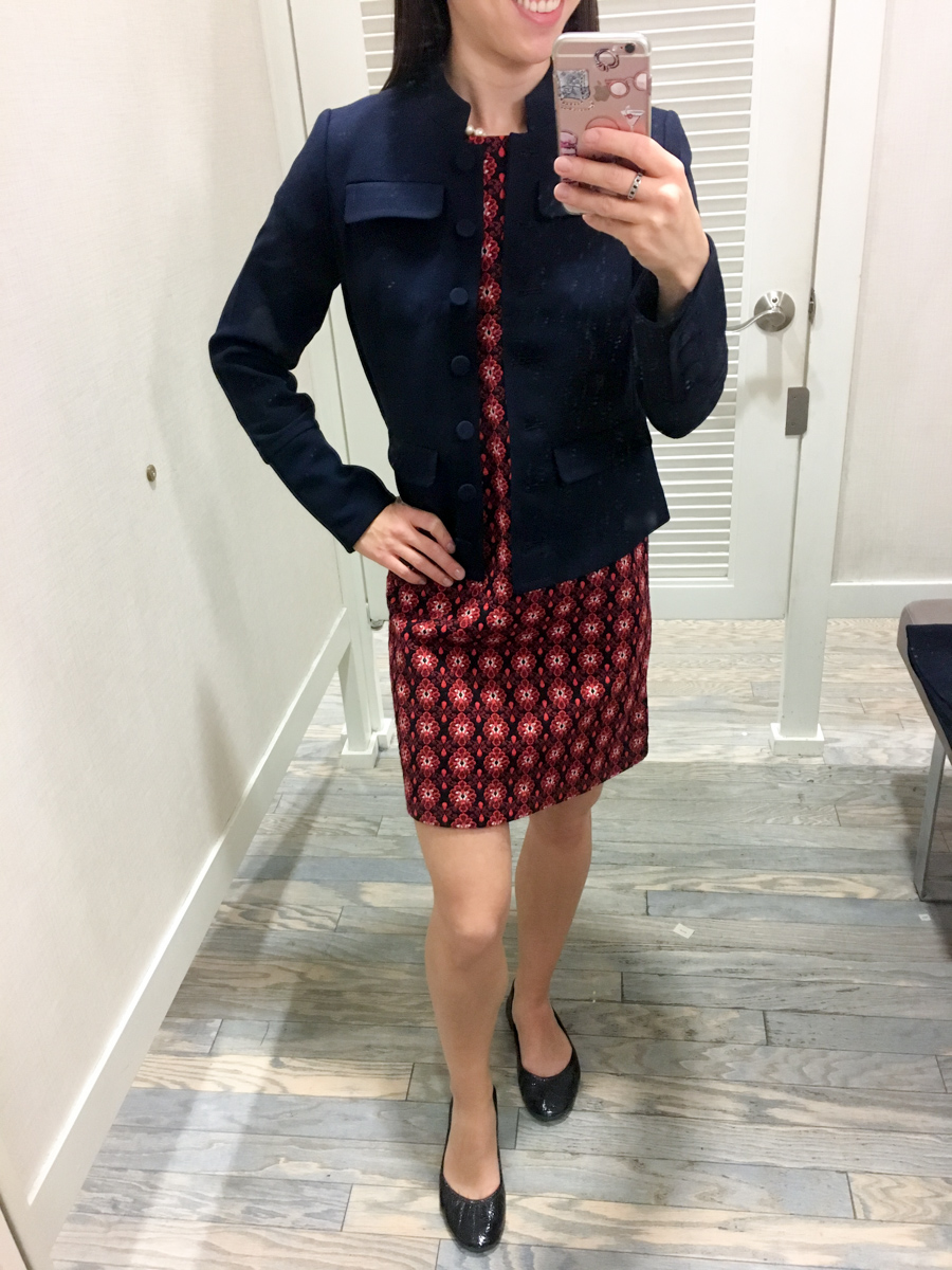 Petite Style Script Instagram Outfits #3 | Weekend Sales | LOFT Fit Reviews | Best petite fashion and style blog | BCBG Wrap Dress | Ann Taylor tweed moto jacket | Theory flare skirt | Express portfolio blouse | Talbots reversible belt | LOFT military jacket shift dress | Banana Republic peplum jacket