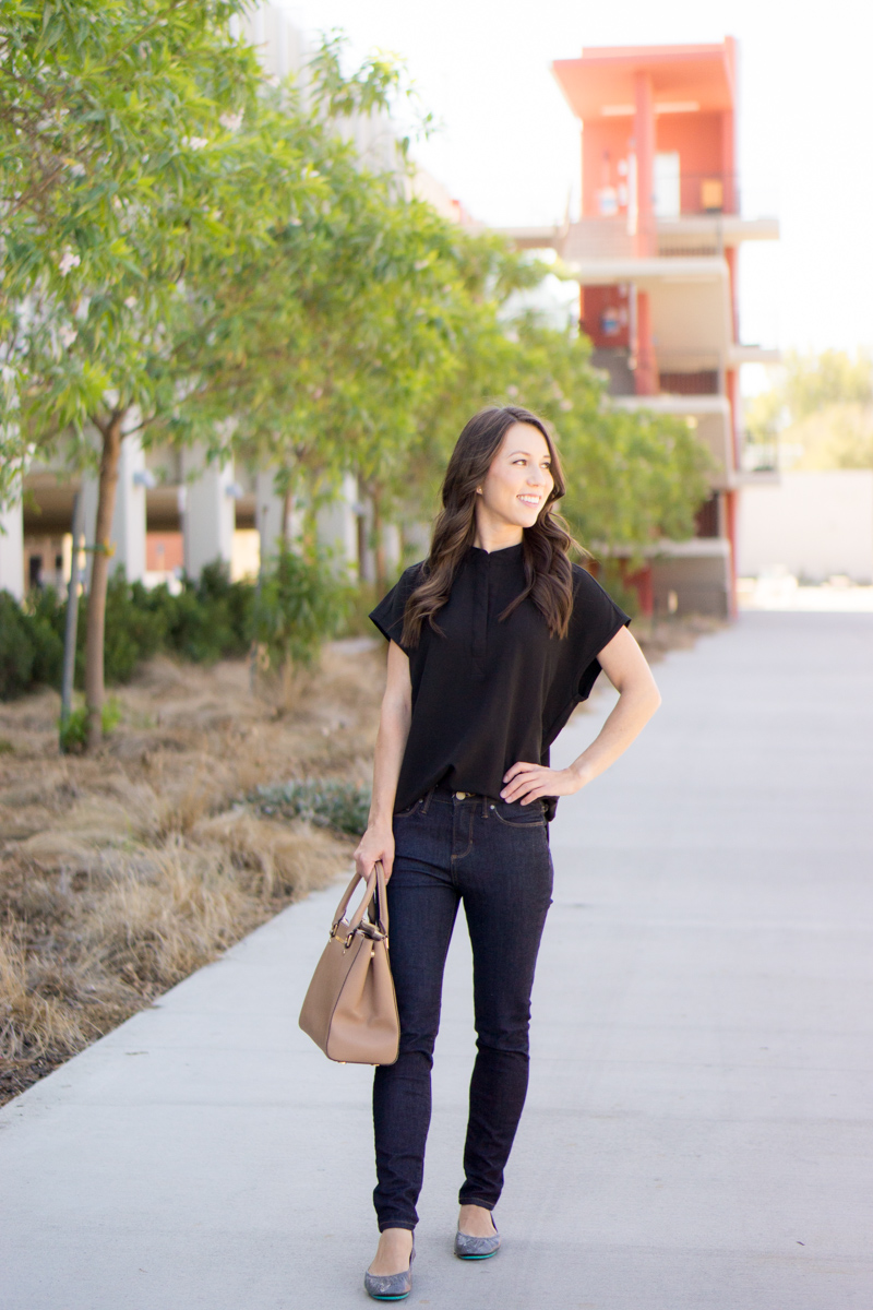 Outfit Inspiration with 4 easy Thanksgiving outfit ideas for women. Petite fashion and style blog. Casual Thanksgiving, Dressed up Thanksgiving dinner. Wrap dress, Sweater flare skirt, Bloomingdale's Aqua Lace Top, Paige colored denim, FIGS Rafaela Mandarin-Collar Top Review.