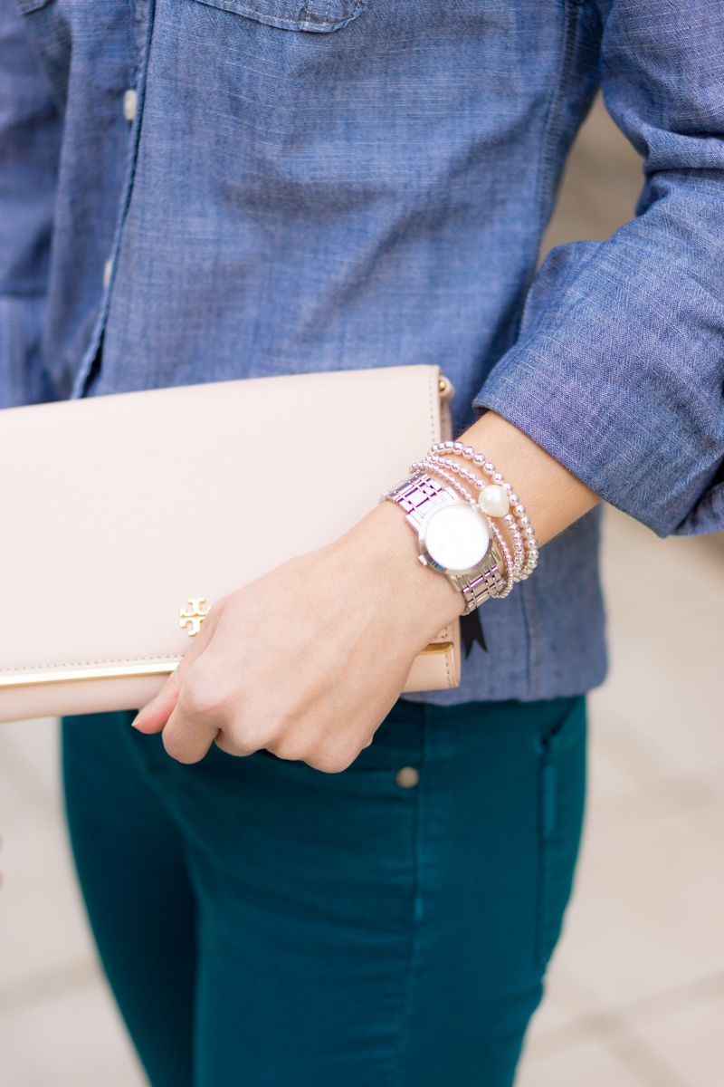 The Gibson Collective bracelet review | Custom bracelet stacks | Bracelet to fit petite wrists | Beads & Pearls bracelet | Empowering jewelry | Stefani Greenspan designer founder | Little Lady Gibson kids bracelet stacks | resilience Tory Burch wallet clutch | Tory Burch polarized sunglasses | Paige teal green denim jeans