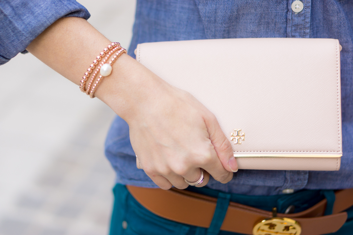 The Gibson Collective bracelet review | Custom bracelet stacks | Bracelet to fit petite wrists | Beads & Pearls bracelet | Empowering jewelry | Stefani Greenspan designer founder | Little Lady Gibson kids bracelet stacks | resilience Tory Burch wallet clutch | Tory Burch polarized sunglasses | Paige teal green denim jeans