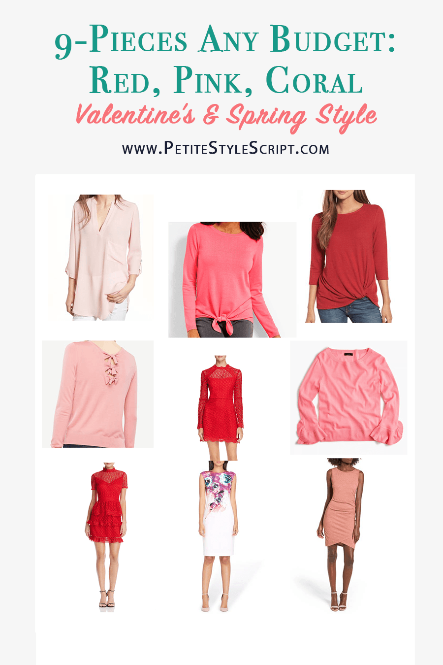 Valentine's Day Outfit Ideas | How to style 3 ways | LOFT Love pink sweater | LOFT tweed skirt | Aquatalia black tall riding boots | Leith coral dress | Aqua Bloomingdale's red lace dress | Red, pink, coral spring outfit ideas | Petite fashion and style blog