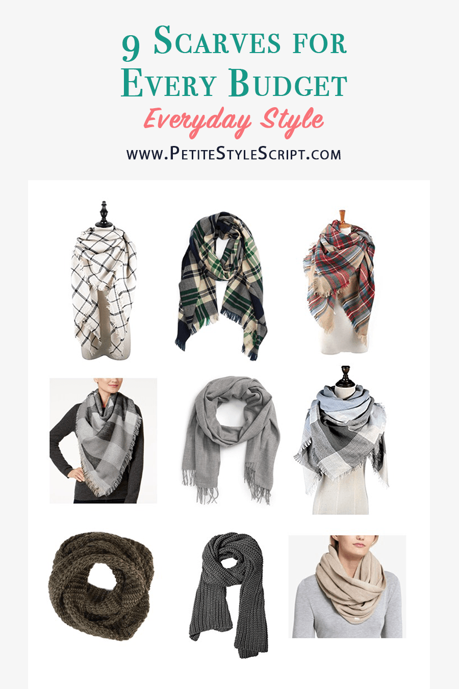 9 affordable scarf options, How to Style Winter Scarves | How to style blanket scarves | scarf tutorial video | Infinity scarf review | Krochet kids | Nordstrom tissue scarf review | Nordstrom Sole Society blanket scarf | plaid windowpane scarf | Banana republic wool camel black scarf | petite fashion and style blog