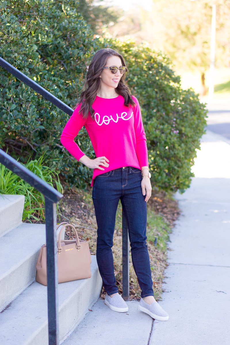 Valentine's Day Outfit Ideas | How to style 3 ways | LOFT Love pink sweater | LOFT tweed skirt | Aquatalia black tall riding boots | Leith coral dress | Aqua Bloomingdale's red lace dress | Red, pink, coral spring outfit ideas | Petite fashion and style blog