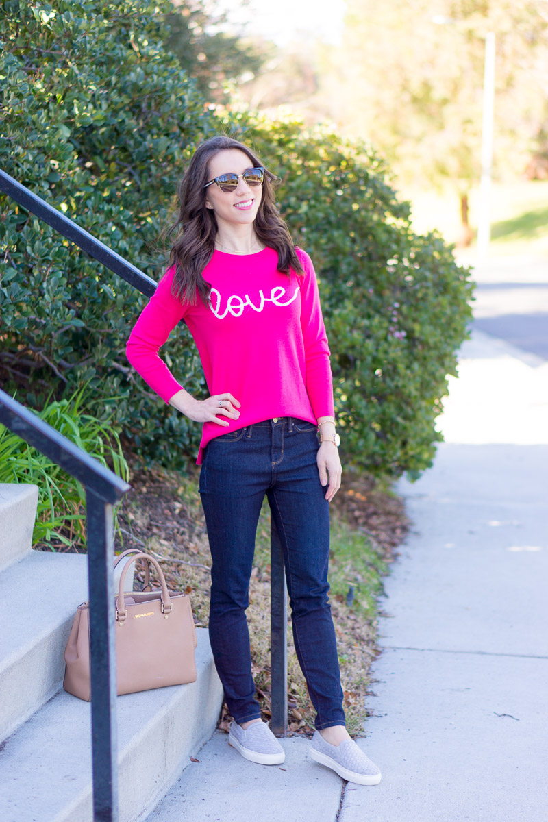 Valentine's Day Outfit Ideas | How to style 3 ways | LOFT Love pink sweater | LOFT tweed skirt | Aquatalia black tall riding boots | Leith coral dress | Aqua Bloomingdale's red lace dress | Red, pink, coral spring outfit ideas | Petite fashion and style blog