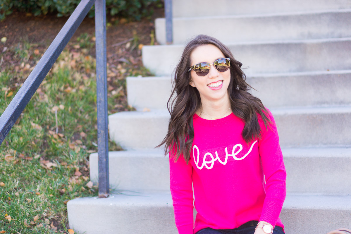 Valentine's Day Outfit Ideas | How to style 3 ways | LOFT Love pink sweater | LOFT tweed skirt | Aquatalia black tall riding boots | Leith coral dress | Aqua Bloomingdale's red lace dress | Red, pink, coral spring outfit ideas | Petite fashion and style blog