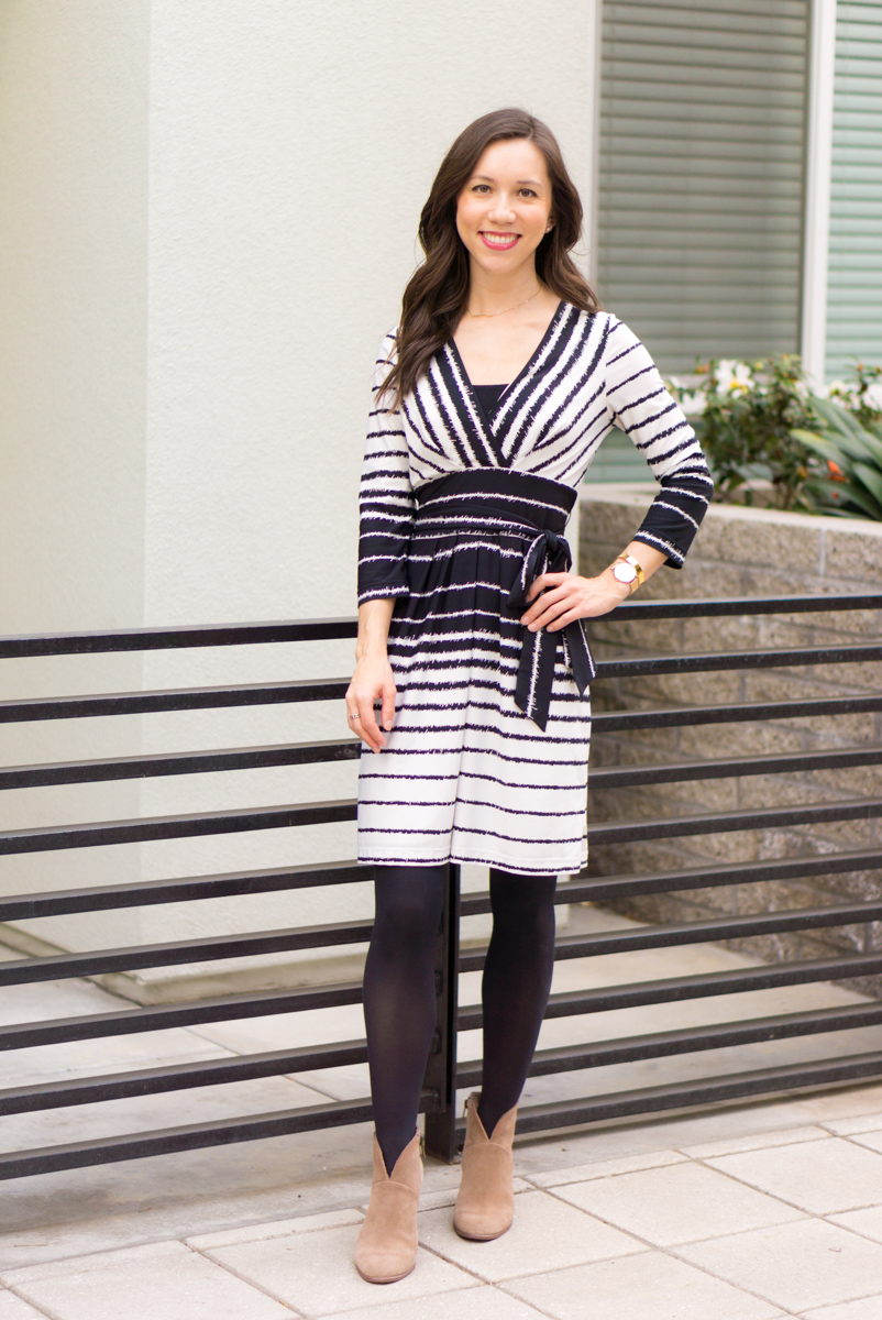 dress with tights and booties