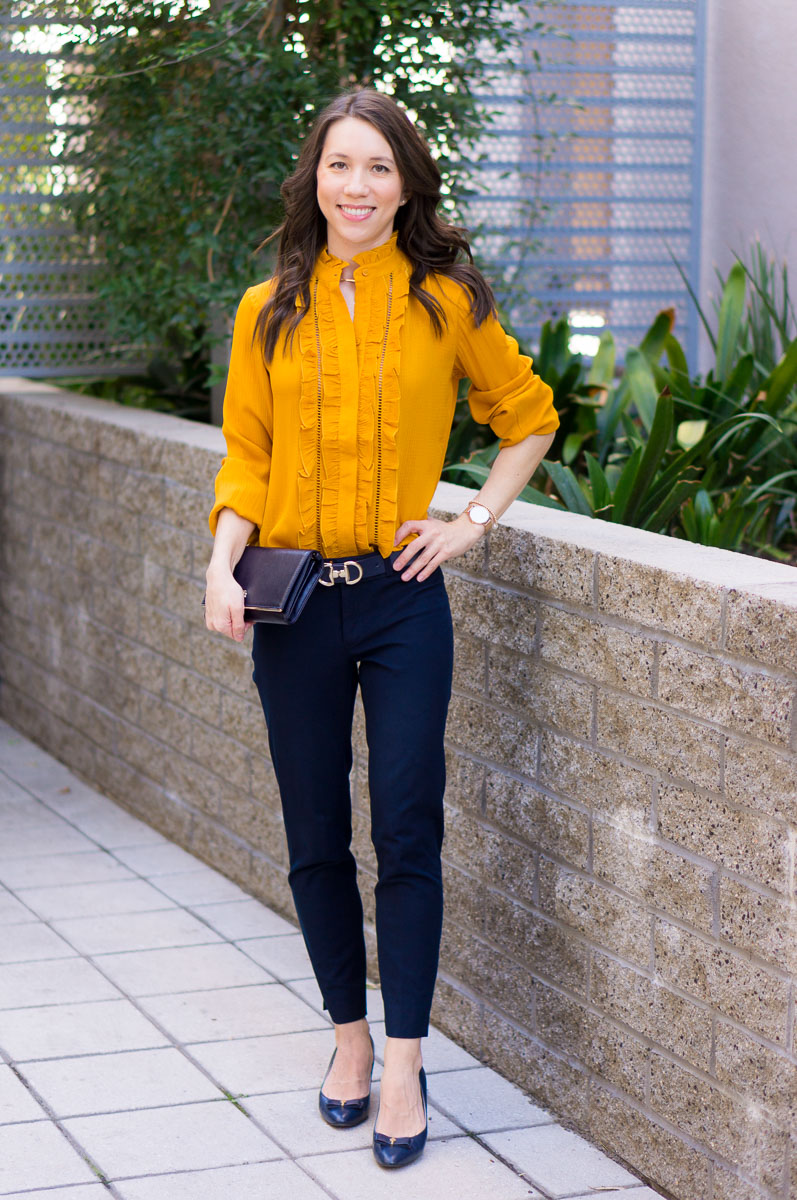 navy blouse outfit