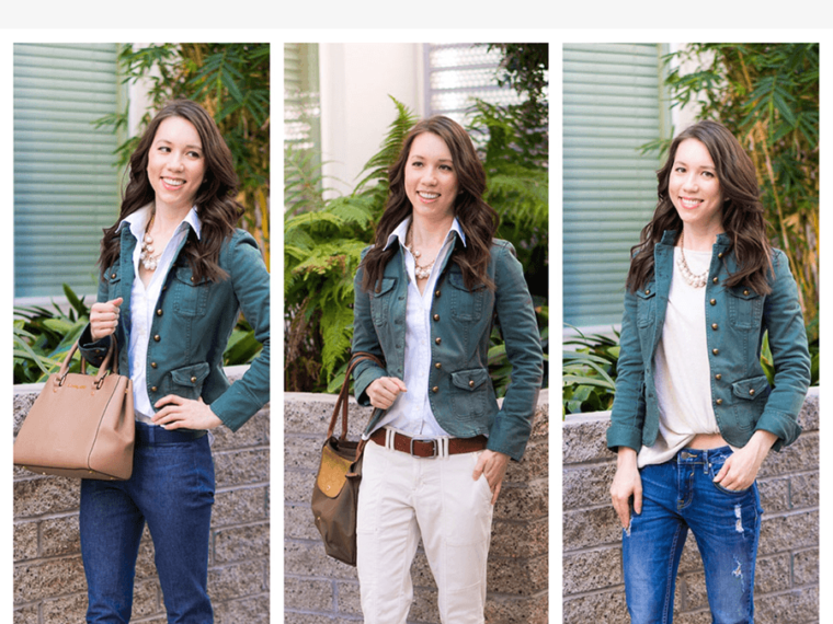 Learn how to style a modern utility jacket for work, weekend and date night! How to style a modern utility blazer | business casual outfit | casual outfit | date night outfit | petite fashion blog | style advice | spring outfit | white house black market whbm petite jacket | banana republic sloan pants | theory white shirt | gibson twist front fleece top | J. Crew Factory pearl necklace