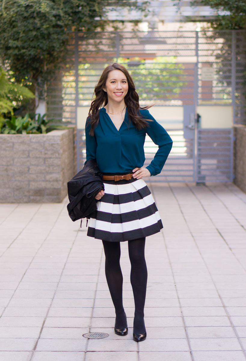 striped skirt outfit
