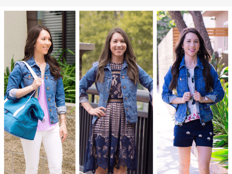 Three ways to wear a denim jacket from J. Crew or J. Crew Factory stores in petite-friendly sizing. Petite Fashion and Style Blog with Aqua lace dress, Shorts or Paige white denim and M. Gemi Attorno Scandals, Lo & Sons Catalina Bag